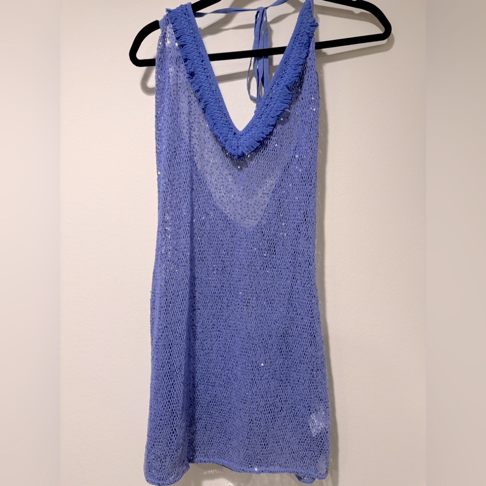 Ramy Brook Camile Subtle Sequined Peacock Blue Knit Dress